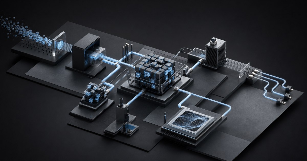 A multi-agent production workflow represented as connected modules, routing paths, and safeguards